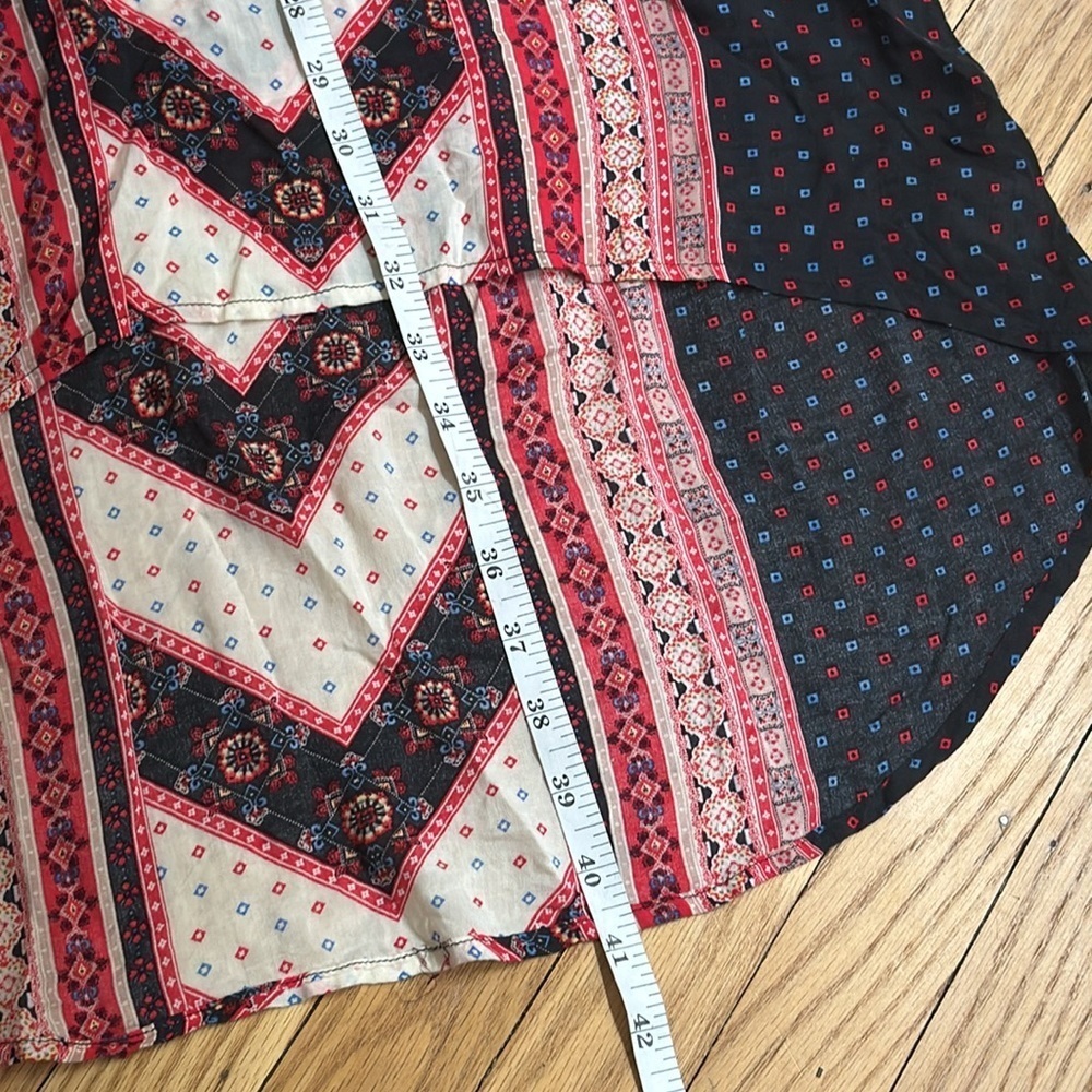 Free People black red PEACEMAKER tribal tunic asymmetrical hi-lo dress XS boho - Picture 5 of 7